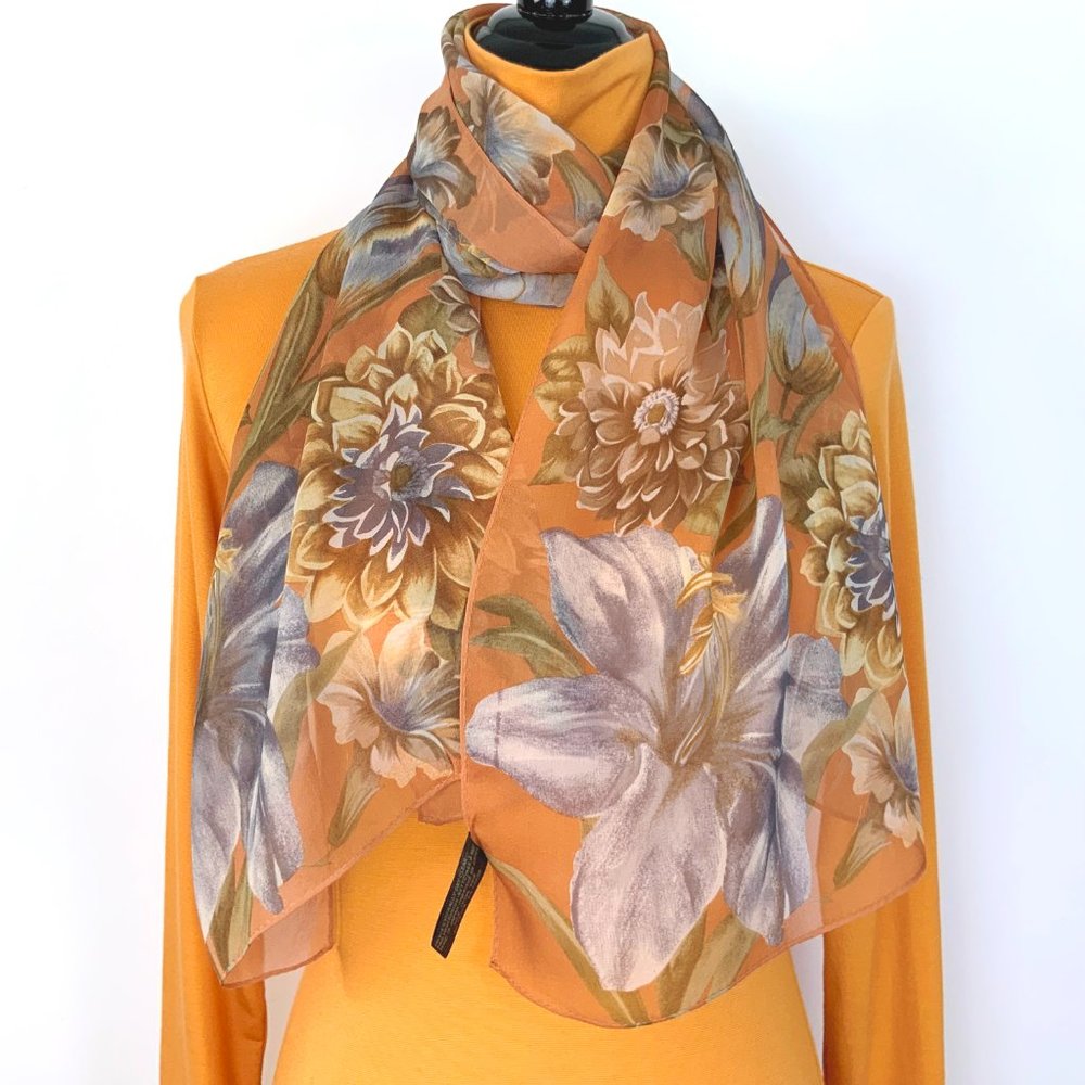 ECHO Silk Chiffon Floral Oblong Scarf Fall Colors - Picture 9 of 16